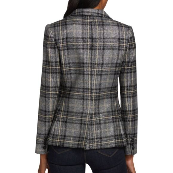 L'Agence 'Diana' Skinny Lapel Metallic Plaid Blazer, Multicolor - Picture 3 of 4